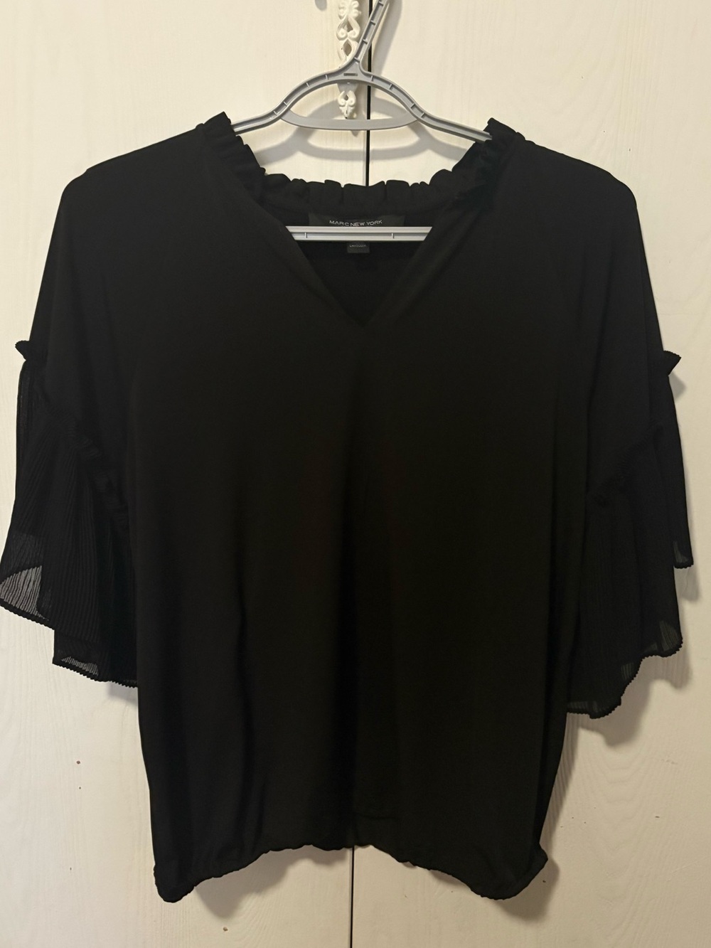 Marc New York Women's Black Blouse  Ruffle V Neck Size M